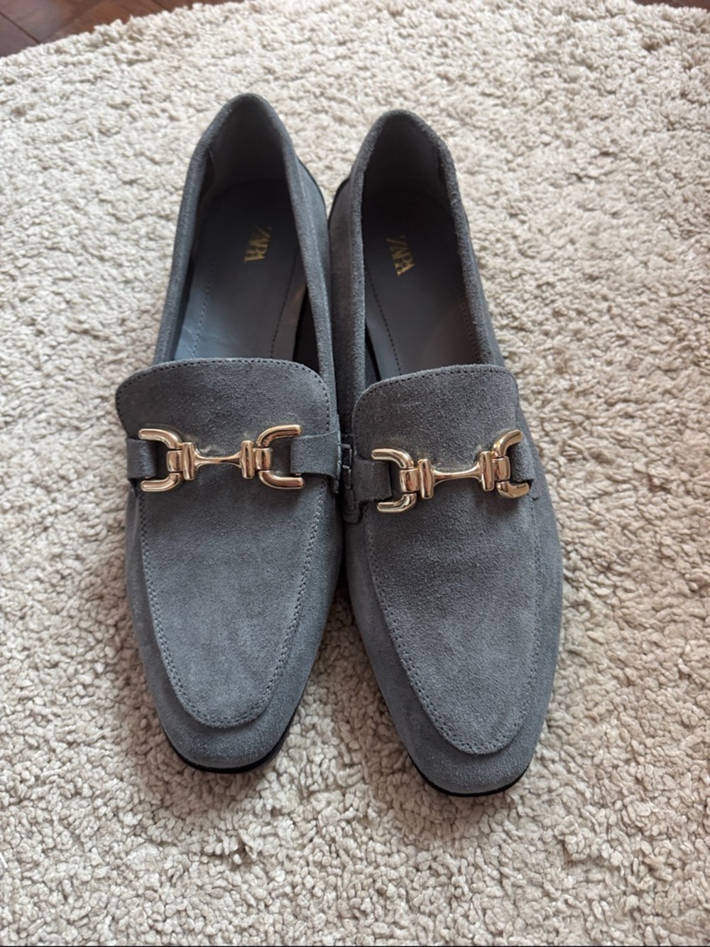 Zara Grey Suede Bit-Trim Loafers